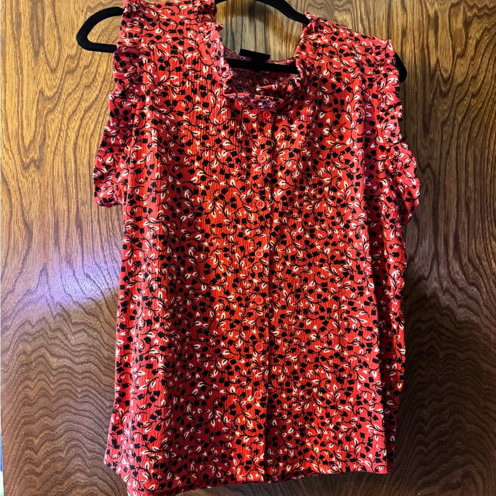 Who What Wear Red and Black Floral Blouse